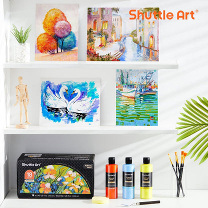 Shuttle Art Acrylfarben Set, 18 Farben à 250 ml, hochpigmentiert