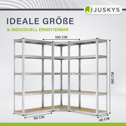 Juskys 3er Metall Regalsystem Basic - Schwerlast Silver