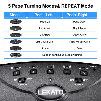 LEKATO Bluetooth Seitenwender-Pedal für Tablet und Smartphone