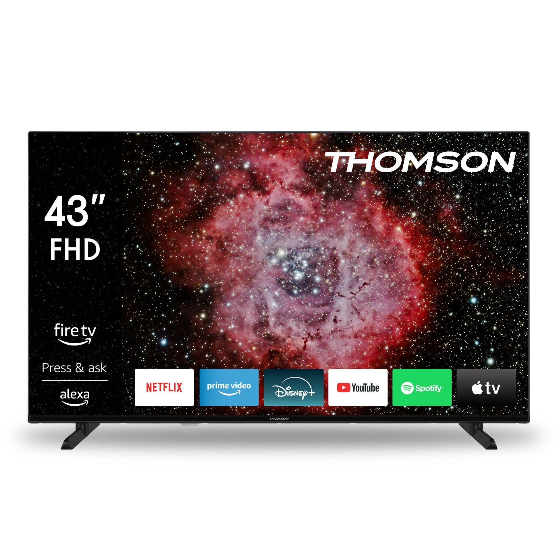 THOMSON 43FF2S34 Full HD LED Smart TV mit Fire TV, 43 Zoll. Schwarzer, rechteckiger Smart TV mit dünnem Rahmen. Ideal für HD-Streaming.