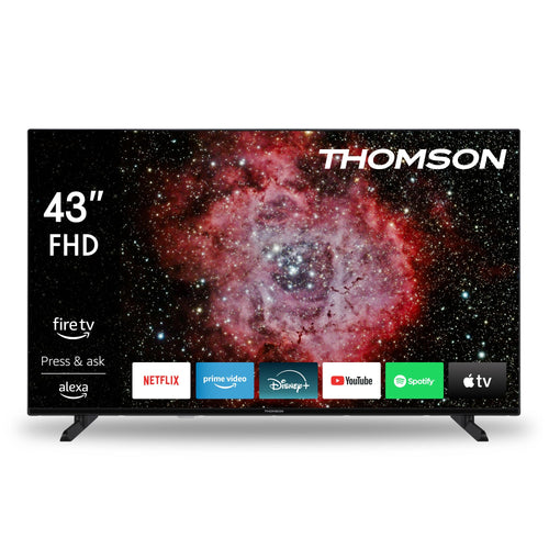 THOMSON 43FF2S34 Full HD LED Smart TV mit Fire TV, 43 Zoll. Schwarzer, rechteckiger Smart TV mit dünnem Rahmen. Ideal für HD-Streaming.