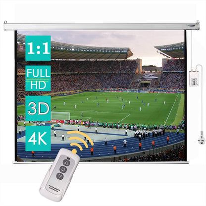 CCLIFE Elektrische Motor Beamer Leinwand – 85/95 Zoll. Motorisierte Rollleinwand, weißes Tuch, schwarzes Gehäuse, für hochauflösende Projektionen.