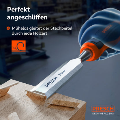 Presch Stechbeitel-Set für Holz, 4-teilig, 6–24 mm, mit Tasche