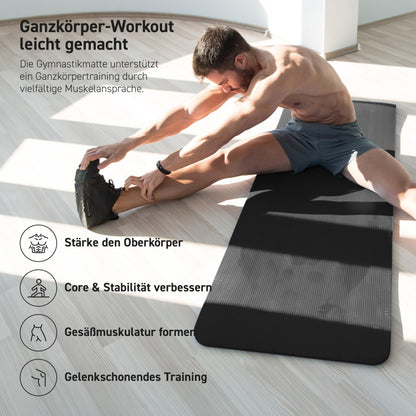 MSPORTS Gymnastikmatte Premium 190 x 100 cm, schwarz, mit Tragegurt