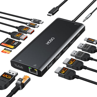 HODO Dockingstation USB C 14-in-1, Triple Display, HDMI, DisplayPort für zwei Monitore