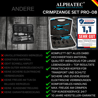 ALPHATEC Crimpzangen-Set PRO-08 mit Wechselbacken und Abisolierzange