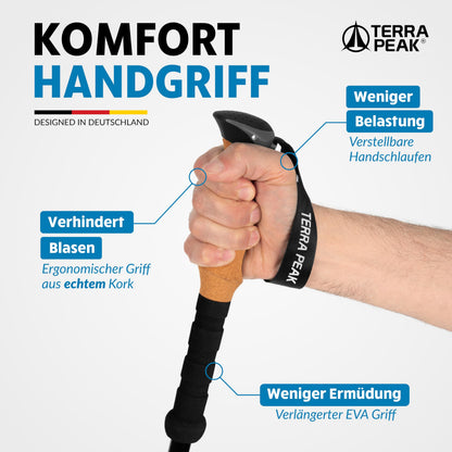 Terra Peak Wanderstöcke Teleskop Aluminium verstellbar mit Korkgriff