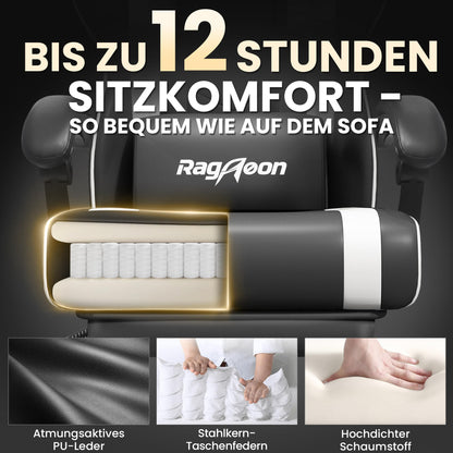 Riftracer Gaming Stuhl ergonomisch mit Fussstütze, schwarz