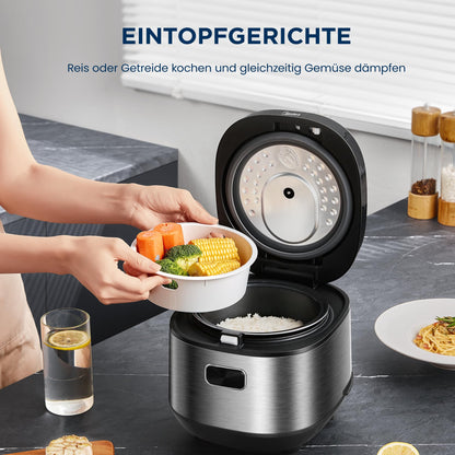 Midea Digitaler Reiskocher 2L Klein Multicooker – Schwarz/Silber