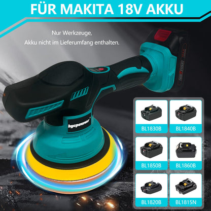 bycpower Orbital Poliermaschine Auto Set 6 Zoll – Makita 18V Ohne Akku