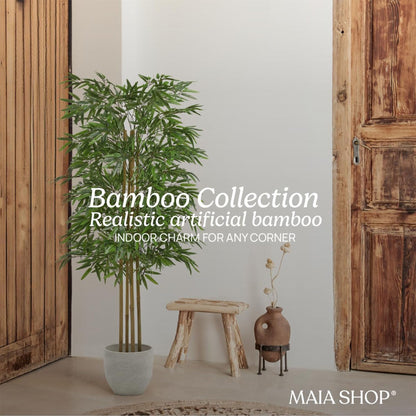 Maia Shop Künstlicher Bambus Kunstpflanze 150 cm mit Naturstamm