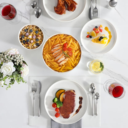 MALACASA Serie Leah Geschirrset – 24-tlg. 6 Pers. Porzellan Cremeweiss