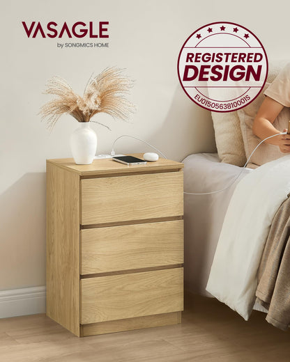 VASAGLE Kailyn Nachttisch mit Steckdosen 2er Set – Strohgelb LET831Y70