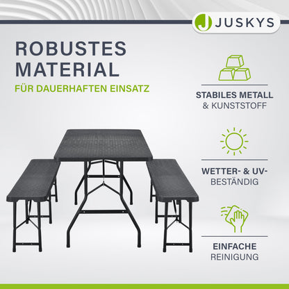 Juskys Bierzeltgarnitur Amberg Set 3-teilig klappbar Rattan-Optik