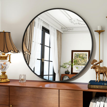 Koonmi Runder Wandspiegel 80cm Schwarz - Alu-Rahmen