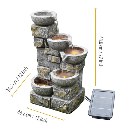 Teamson Home Solar-Wasserbrunnen PT-SF0003, 4-stufig mit LED