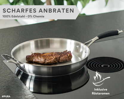 DIVORY PURA Edelstahl Bratpfanne - 32cm unbeschichtet