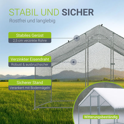 Juskys Freilaufgehege 3x2x2m – Begehbarer Hühnerstall aus Metall