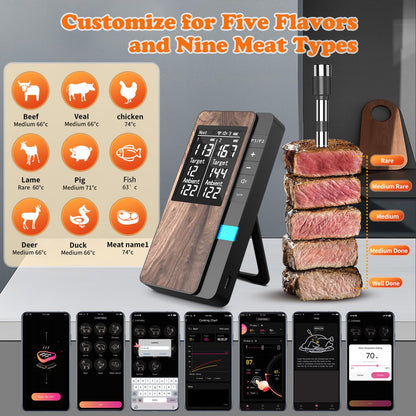Pakinui Fleischthermometer kabellos, Bluetooth mit App und Doppelsonde
