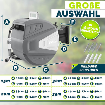 tillvex Schlauchtrommel 20 m mit Wandhalterung und Handbrause, grau