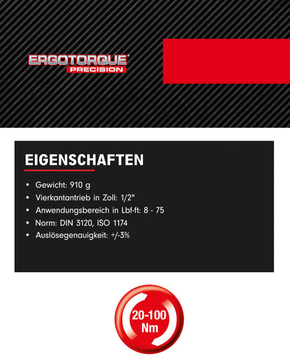 KS Tools ERGOTORQUEprecision 516.1432 Drehmomentschlüssel 1/2" 20-100 Nm