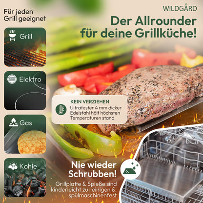 WILDGÅRD Plancha Grillplatte aus Edelstahl, 35 x 25 cm mit Zubehör