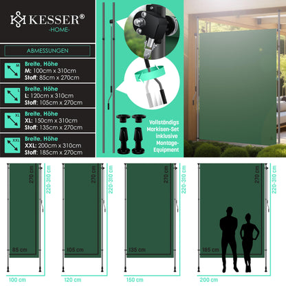 KESSER® Klemmmarkise Senkrechtmarkise 150x310cm Dunkelgrün