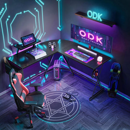 ODK Gaming Eckschreibtisch L-Form m. Monitorständer – Schwarz 127x127 cm