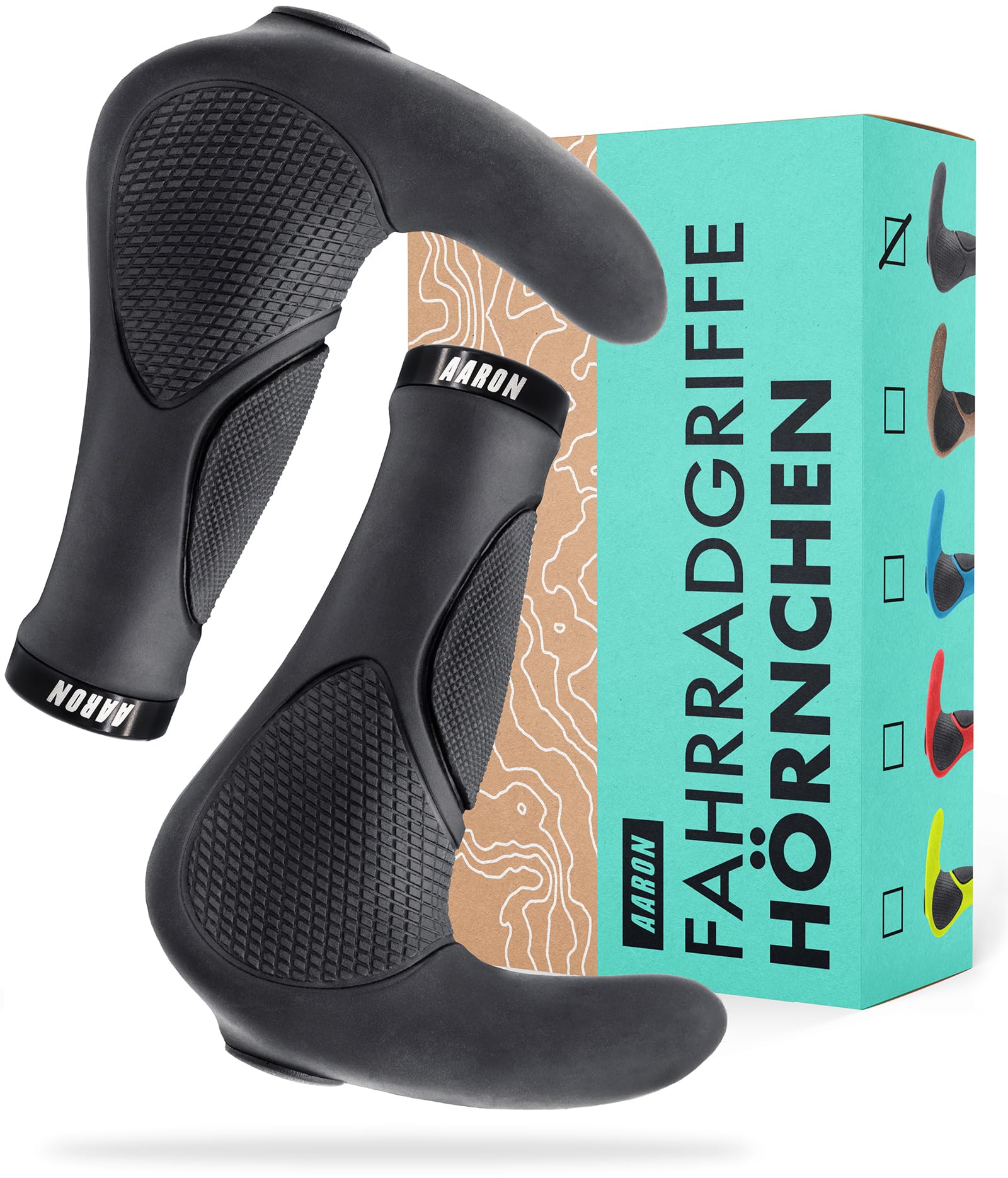 AARON Horn Lenkergriffe mit Gel-Dämpfung, ergonomisch, schwarz – Hörnchen aus rutschfestem Gummi
