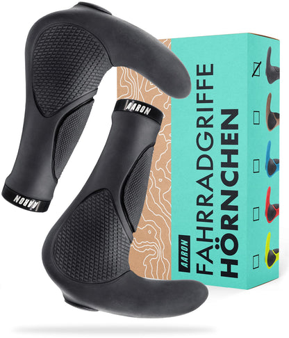 AARON Horn Lenkergriffe mit Gel-Dämpfung, ergonomisch, schwarz – Hörnchen aus rutschfestem Gummi