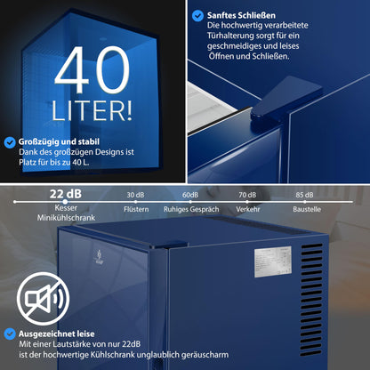 KESSER® Mini Kühlschrank 40L – Minibar Glasfront lautlos