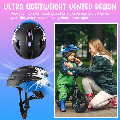 RaMokey Kinder Fahrradhelm mit LED-Rücklicht, 50-56 cm, Schwarz-Blau