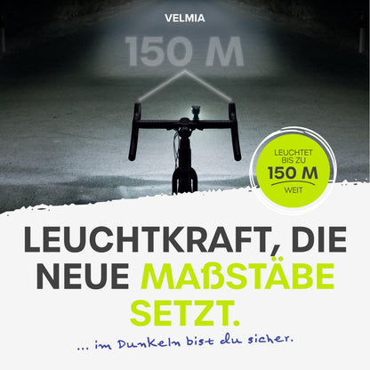 VELMIA LED Fahrradlicht Set 100 Lux StVZO mit Bremslicht schwarz