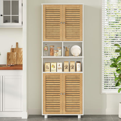 FORABAMB Badezimmerschrank hoch mit 4 Bambustüren, 60 x 30 x 170 cm
