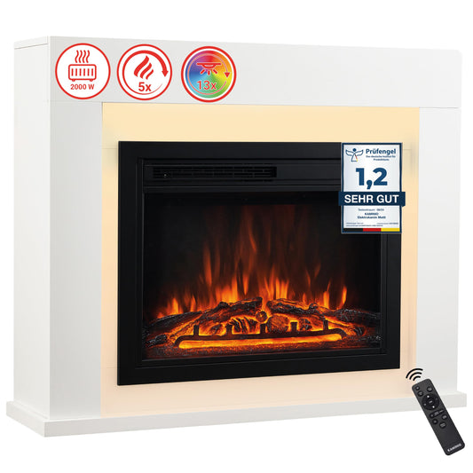 KAMINIO Elektrokamin MATTI - Elektrischer Standkamin - Weiss. Mit elektrischer Heizung u. realistischem Flammeneffekt.