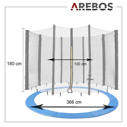 Arebos Trampolin Randabdeckung und Sicherheitsnetz, 366 cm, 8 Stangen