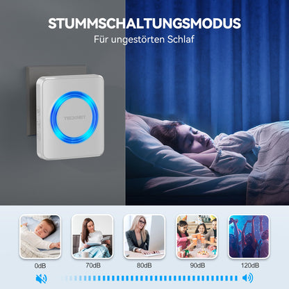 TECKNET Funkklingel Set IP65 mit 2 Sendern und 4 Empfängern