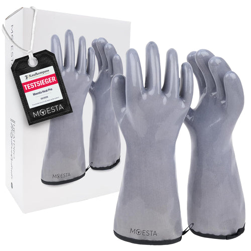 MOESTA-BBQ HeatPro Hitzehandschuhe aus Silikon, bis 350 °C, L 9, grau, mit 3D-Handform