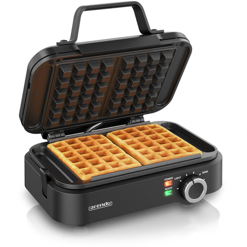 Arendo Doppel-Waffeleisen für belgische Waffeln, 1200 Watt mit Drehregler und Kontrollleuchten