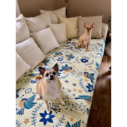 HOORDRY Baumwoll-Tagesdecke Boho Wendbar 230x250cm – Blau/Beige