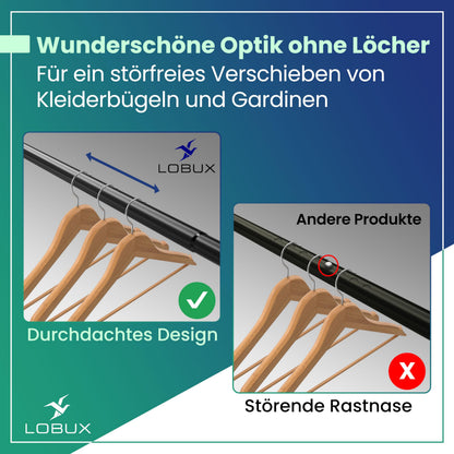 LOBUX Gardinenstange ohne Bohren, schwarz, 110-250 cm, Ø 32 mm