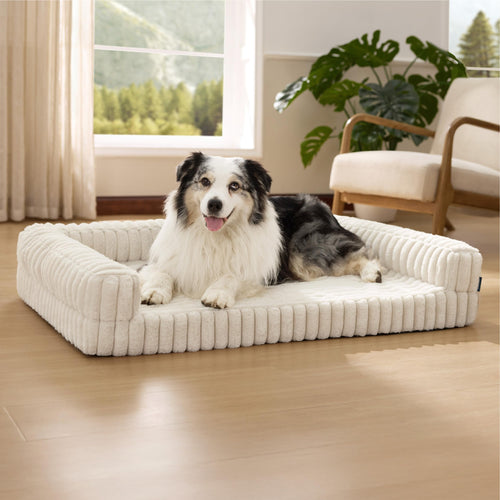 BEDSURE Orthopädisches Hundebett für grosse Hunde, 106x76 cm, Creme, mit Cordbezug und dreiseitigem Polster