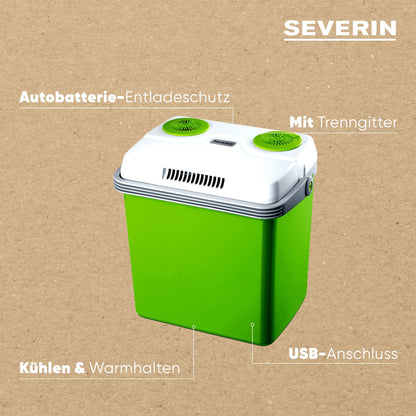 SEVERIN KB 2923 elektrische Kühlbox 25L mit Warmhaltefunktion Grün/Grau