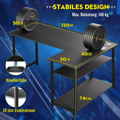 COMHOMA Gaming Tisch L-Form 120x80cm – Steckdose & USB
