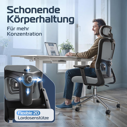 CLOUVOU BrightSeat ergonomischer Bürostuhl mit Wippfunktion, 150 kg
