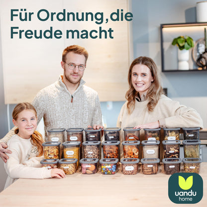 uandu Vorratsdosen Set 24-teilig, luftdicht, BPA-frei mit Etiketten