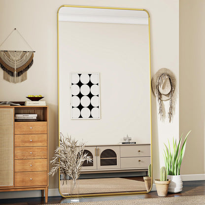 Koonmi Ganzkörperspiegel Standspiegel – Gold, 76x171cm abgerundet