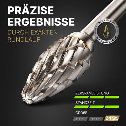 Adlerfokus Hartmetall-Frässtifte Set, 24 Stück, 3 mm Schaft