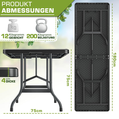 tillvex Gartentisch klappbar Kunststoff 180x75cm 8 Personen