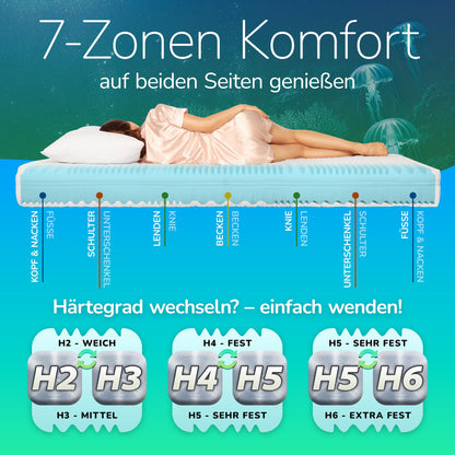 MSS e.K. Aqua Deluxe 7-Zonen Kaltschaummatratze - 140x190cm H2/H3